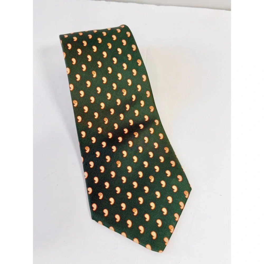 Gucci Vintage Silk Necktie Mens OS Green Paisley Classic Luxury Formal Tie